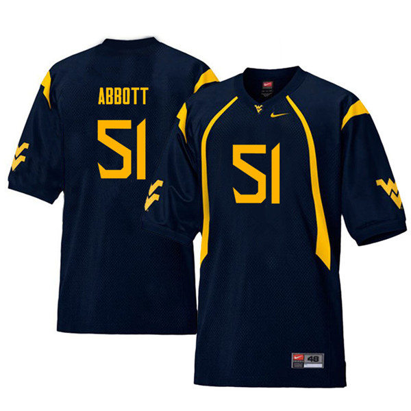 Men #51 Jake Abbott West Virginia Mountaineers Throwback College Football Jerseys Sale-Navy - Click Image to Close